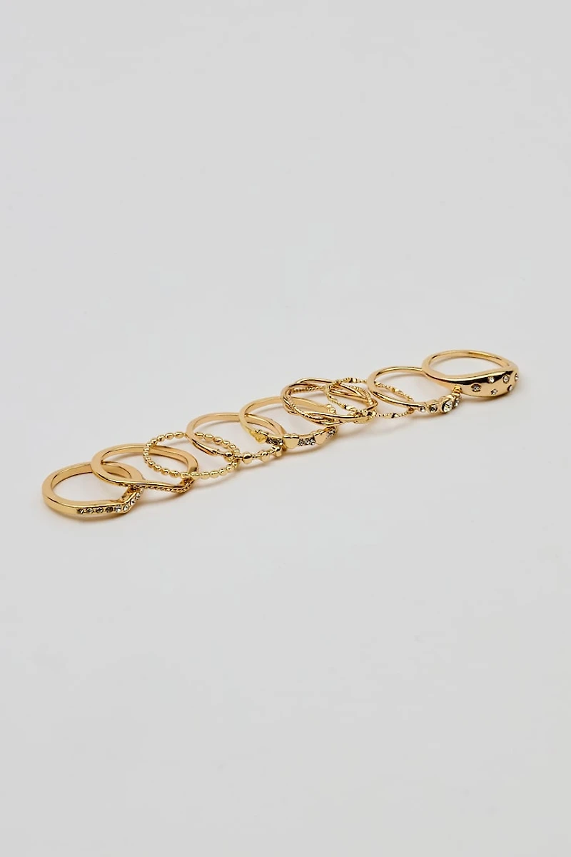 Set of 9 Gemmed & Textured Rings