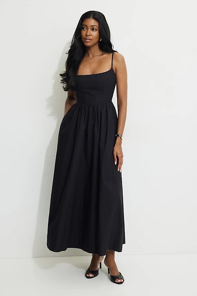 Bustier Poplin Maxi Dress