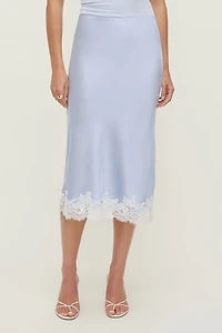 Jupe midi en satin et dentelle