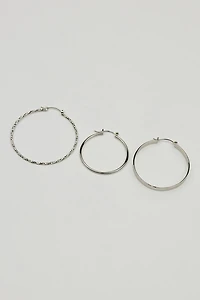 3 Pack Smooth & Textured Hoop Earrings