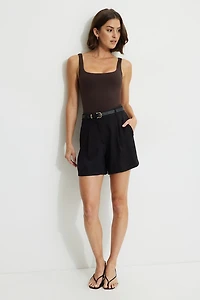 Pleated Mid-Thigh Shorts