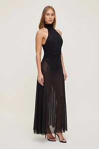 Sheer Mesh Halter Maxi Dress