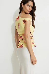 Printed Off Shoulder Mesh Top