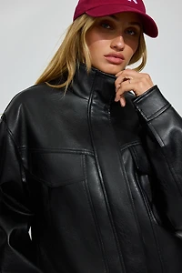 Blouson aviateur en faux cuir ample à col relev