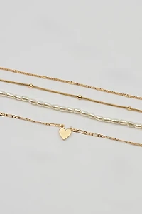 Set of 4 Heart & Pearls Necklaces