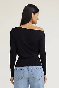 Draped Off Shoulder Long Sleeve Top