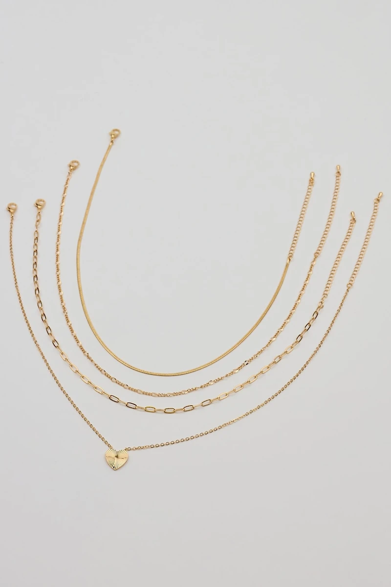 Set of 4 Heart & Chain Necklaces
