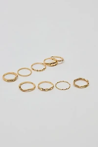 Set of 9 Gemmed & Textured Rings