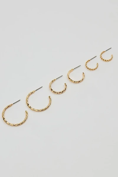 Set of 3 Textured Open Hoop Earrings