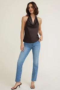 Camila Halter Cowl Neck Satin Blouse