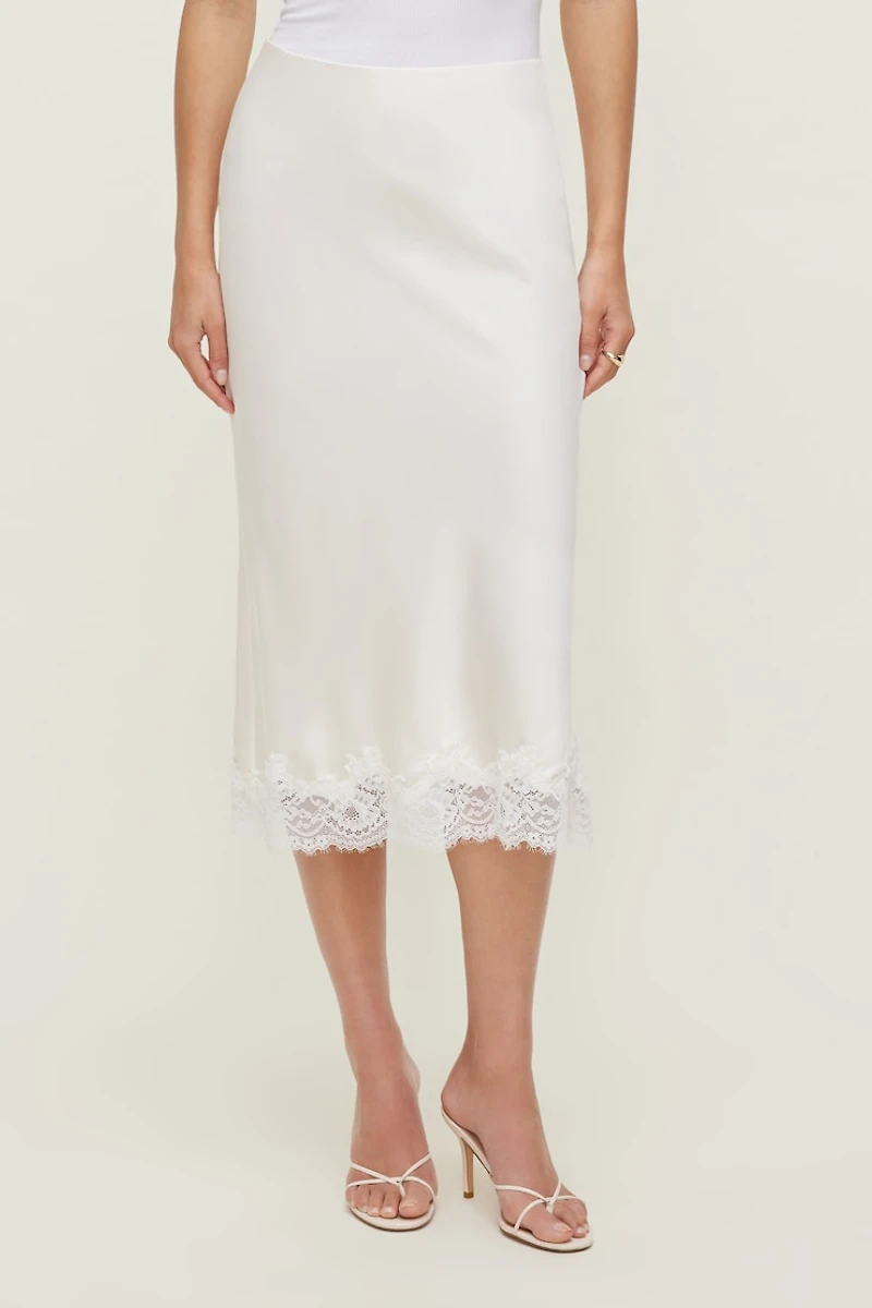 Lace Satin Midi Skirt