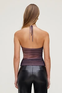 Bare Cowl Neck Mesh Printed Top