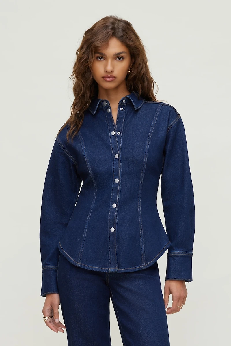 Cinched Stretch Denim Shirt