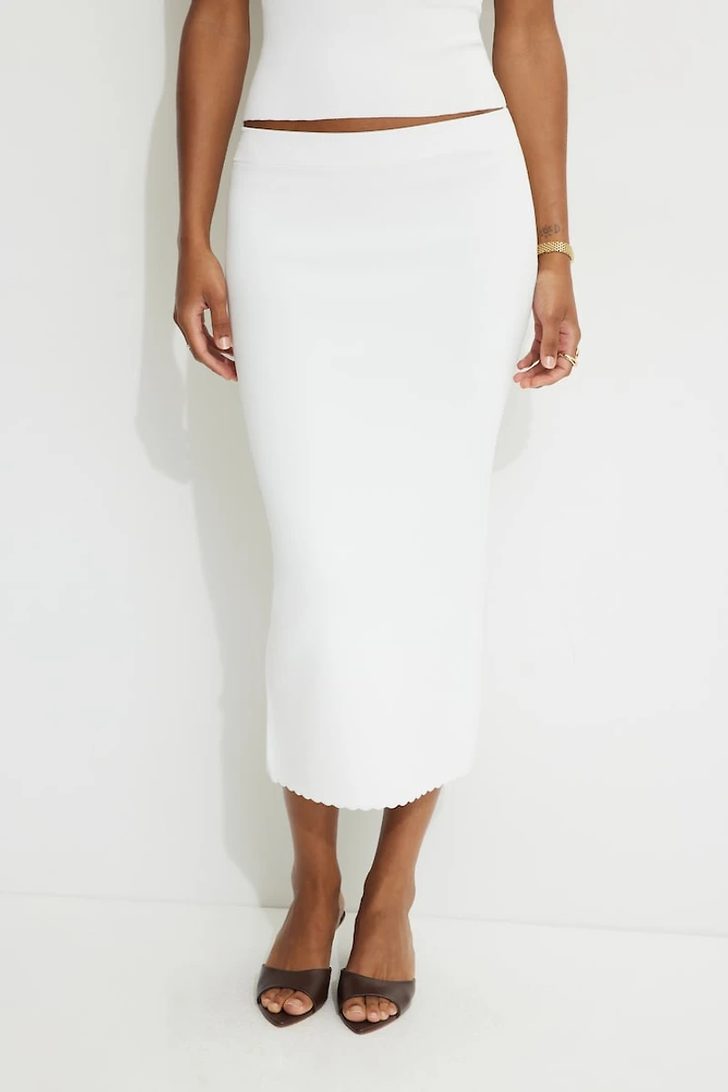 Scalloped Knit Maxi Skirt
