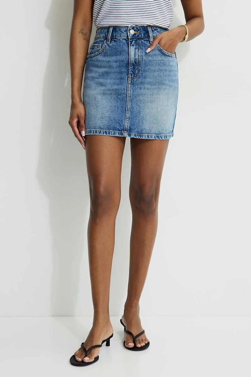 High Rise Denim Mini Skirt