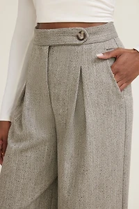 Herringbone Pleated Wide Leg Pants