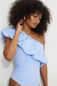 Single Shoulder Puff Sleeve Bodysuit