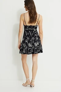 Embroidered Flared Mini Dress