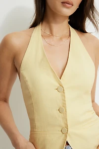 Veste sans manches à col licou en lin