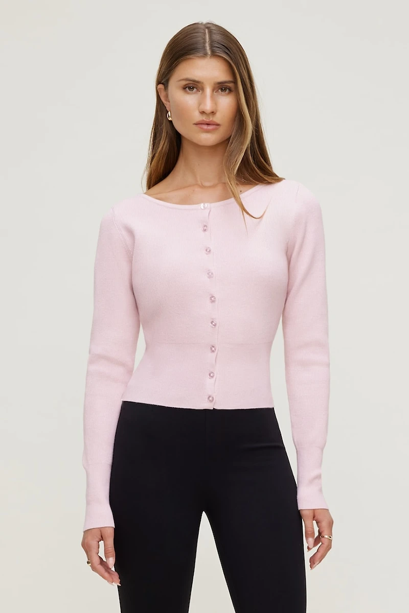 Cardigan côtelé à ourlet cintré Sara