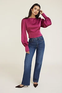 Faye Cropped Boat Neck Satin Blouse