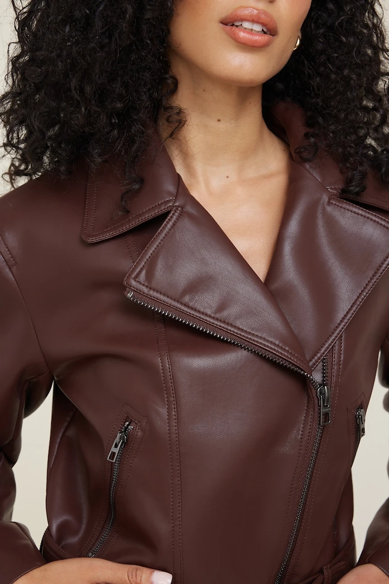 Belted Faux Leather Moto Jacket