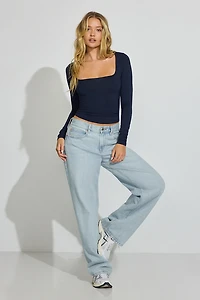 Smooth Open Neck Long Sleeve Tee