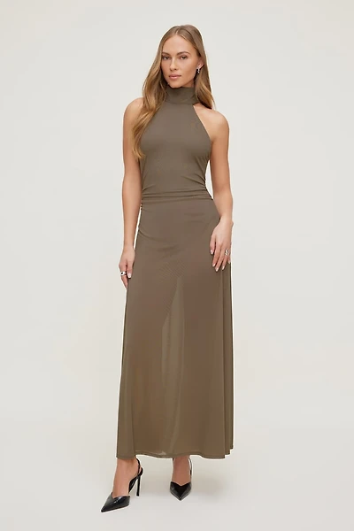 Sheer Mesh Halter Maxi Dress