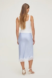 Lace Satin Midi Skirt