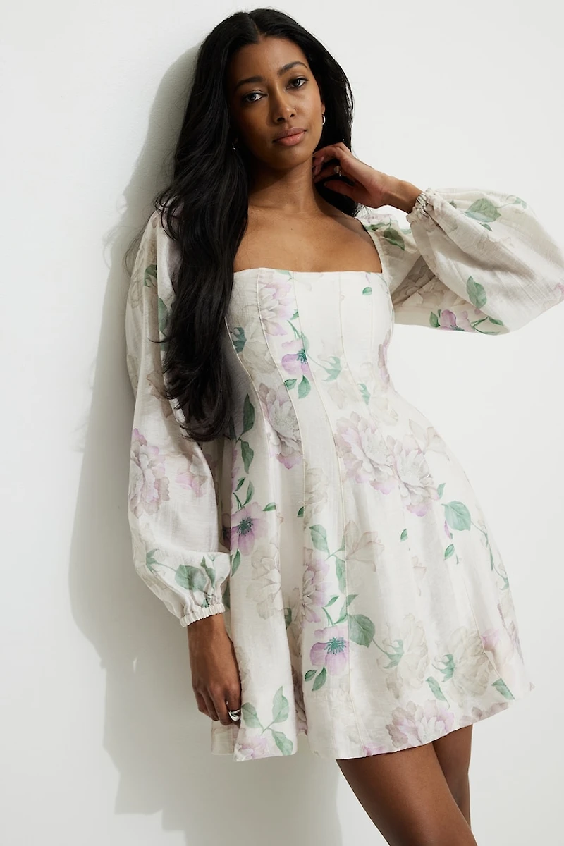 Amelie Balloon Sleeve Mini Dress