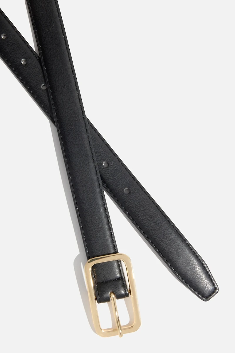 Rounded Rectangle Slim Faux Leather Belt