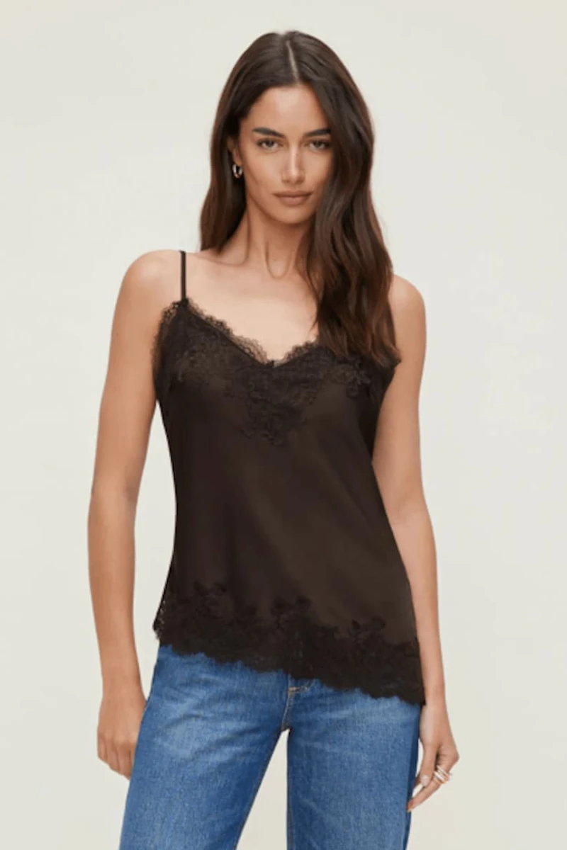 Cassie Asymmetric Lace Satin Cami
