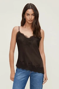 Cassie Asymmetric Lace Satin Cami