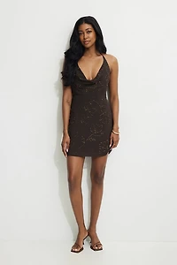 Beaded Mesh Mini Dress