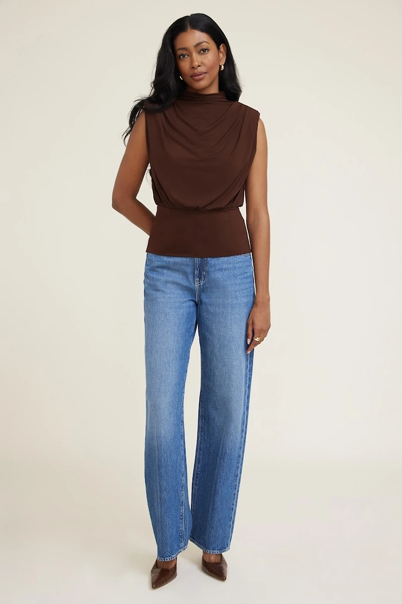 Mockneck Top With Shoulder Pads