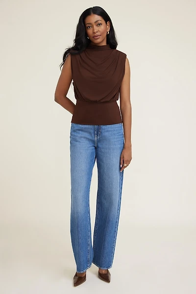 Mockneck Top With Shoulder Pads