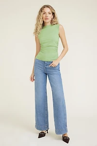 Haut froncée en coton extensible à col montant