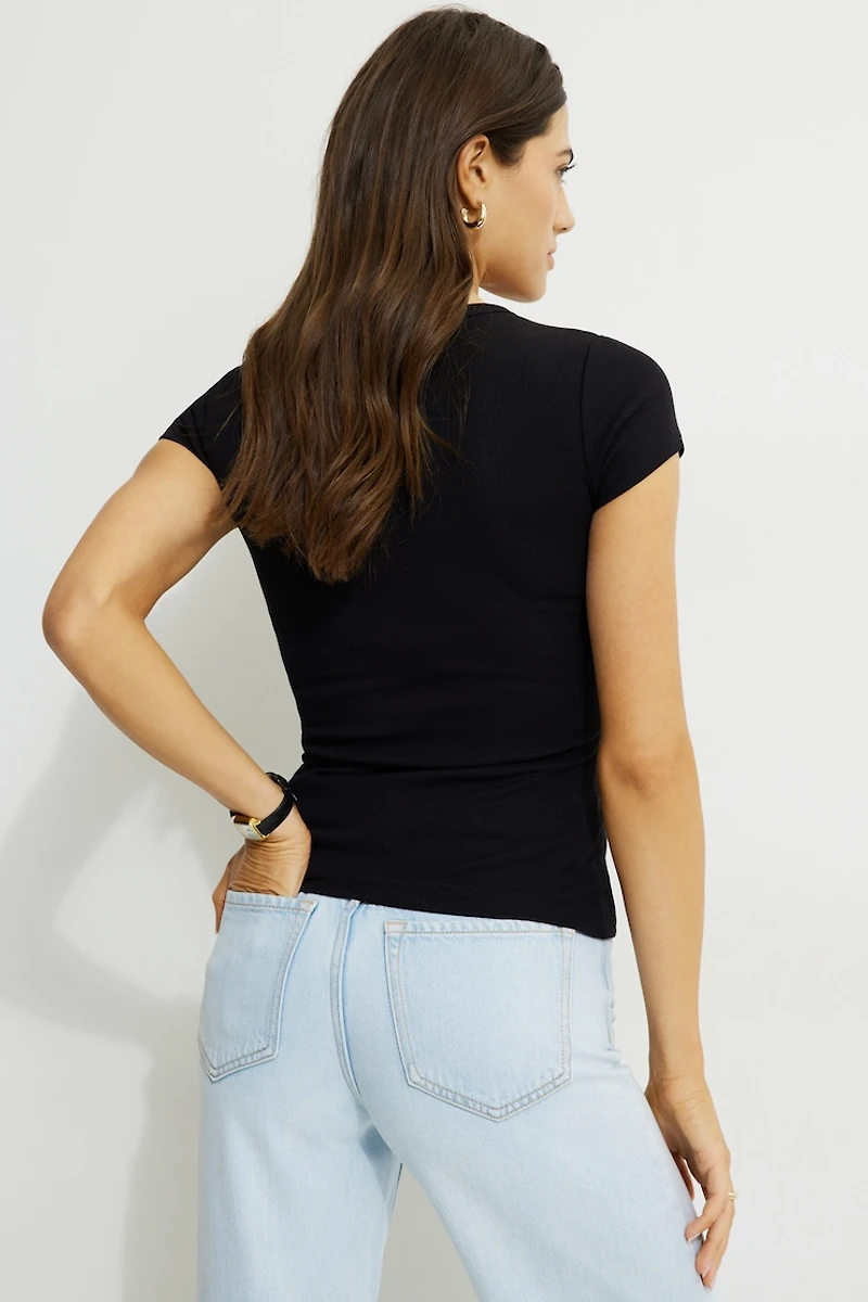 Olive Ribbed Crewneck T Shirt