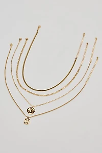 Set of 5 Hammered Charms and Chains Necklaces