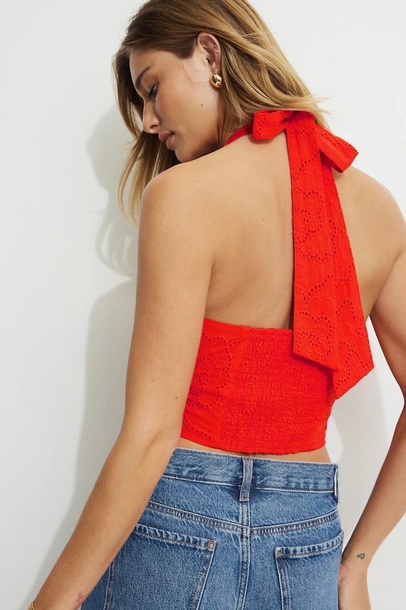 Plunge Eyelet Halter Top