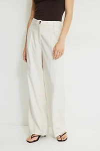 Pleated Straight Leg Twill Pants