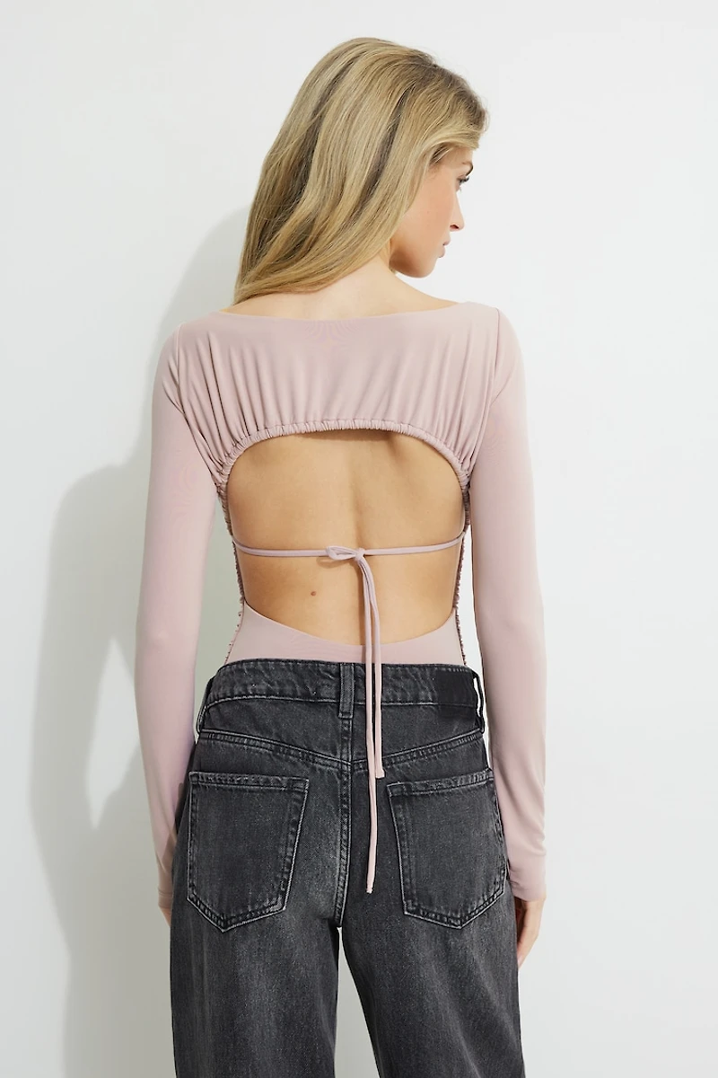 Shirred Open Back Jersey Bodysuit