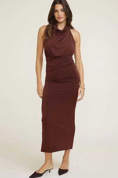 Sculpt Halter Cowl Neck Maxi Dress