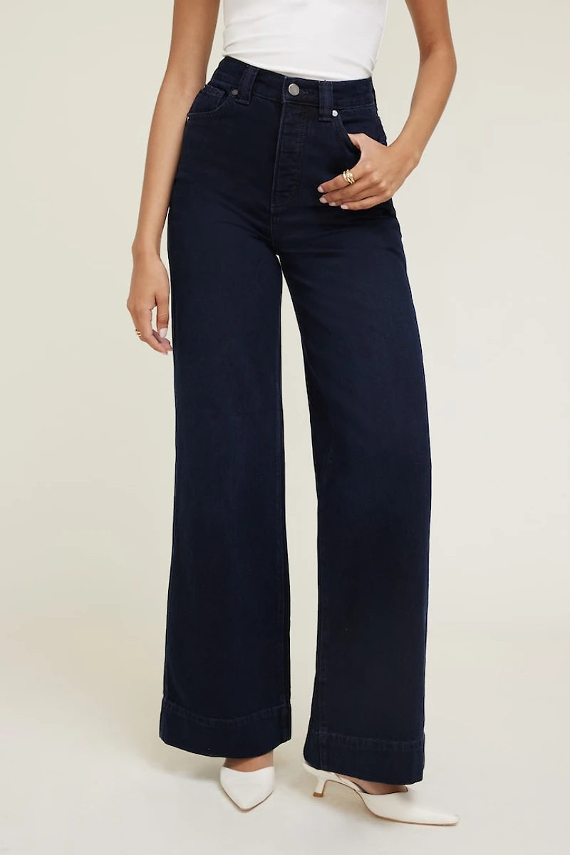 Jean à taille ultra-haute et jambe large colonne Lennon