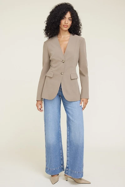 Cinched Collarless Blazer