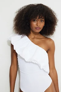 Single Shoulder Puff Sleeve Bodysuit