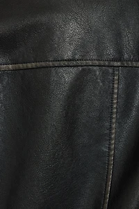 Washed Faux Leather Biker Jacket