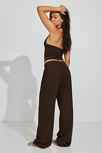 Linen Ribbed Waistband Pull-On Pants
