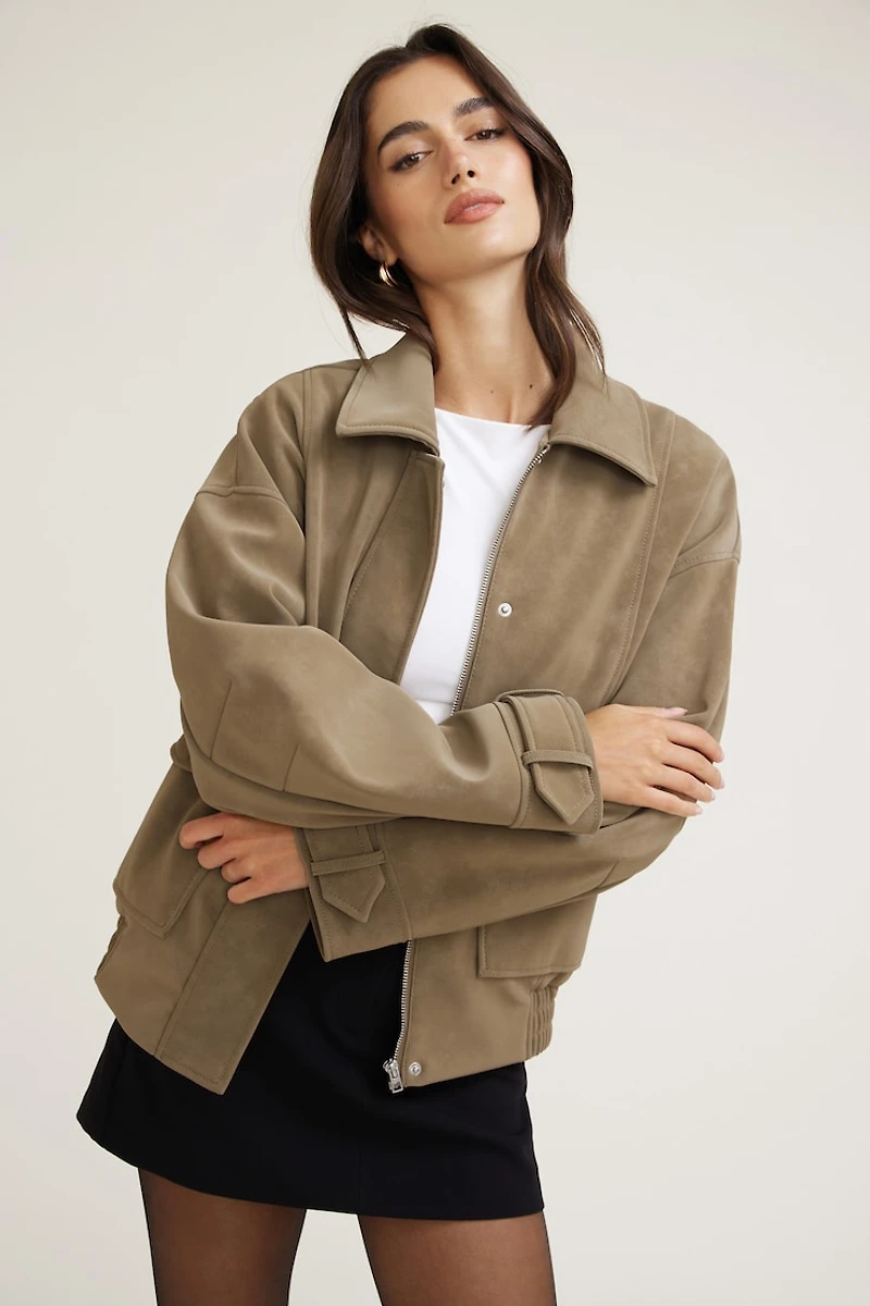 Blouson aviateur ample en faux suède