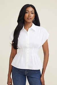 Smocked Waist Poplin Blouse